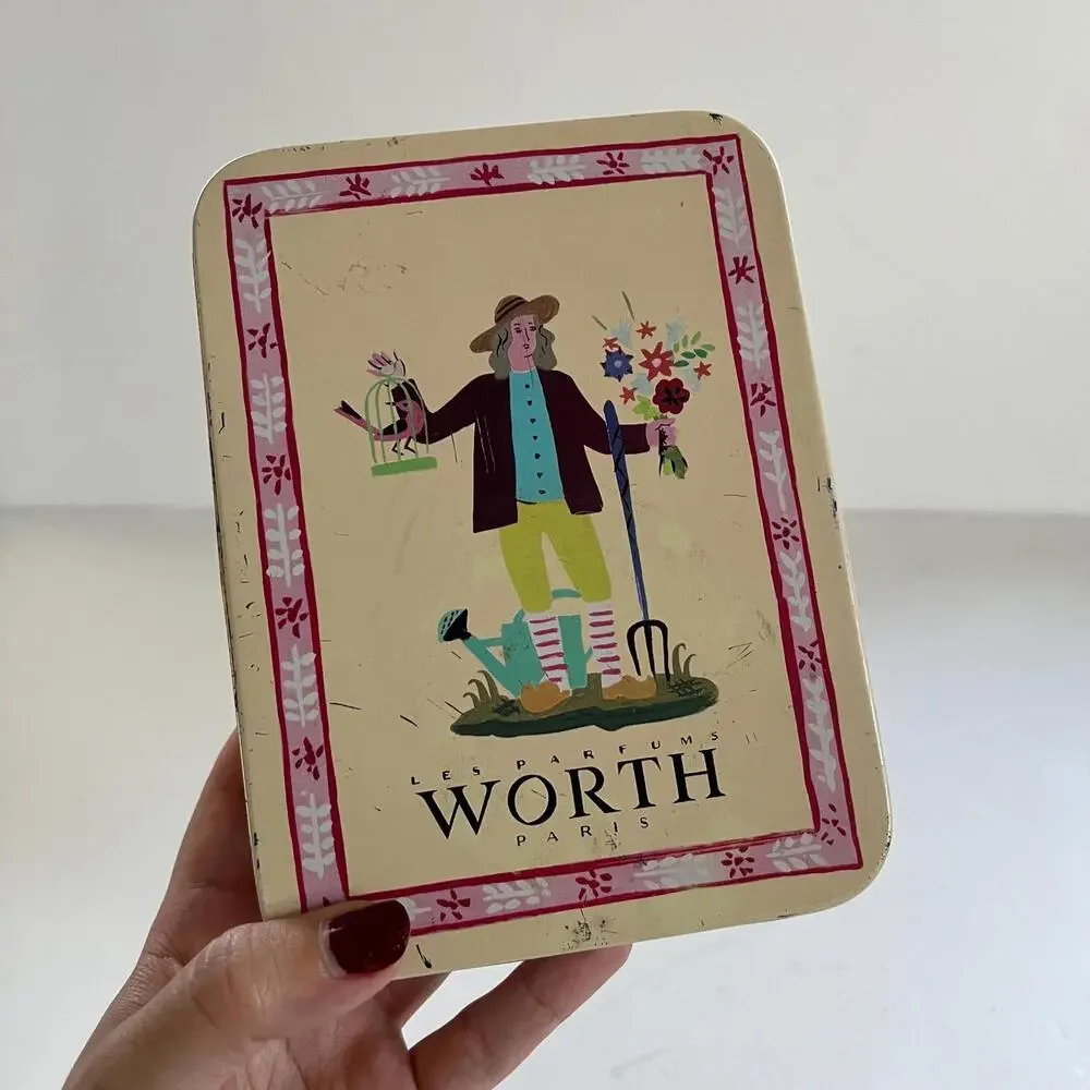 Vintage Worth Paris Tin Box, Mid-Century French Perfume Container